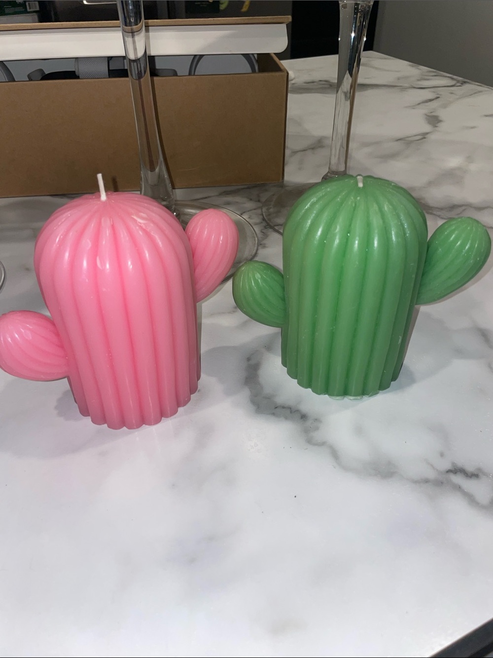 Large Pink and Green Cactus Shaped Candles Statement & Personality Piece